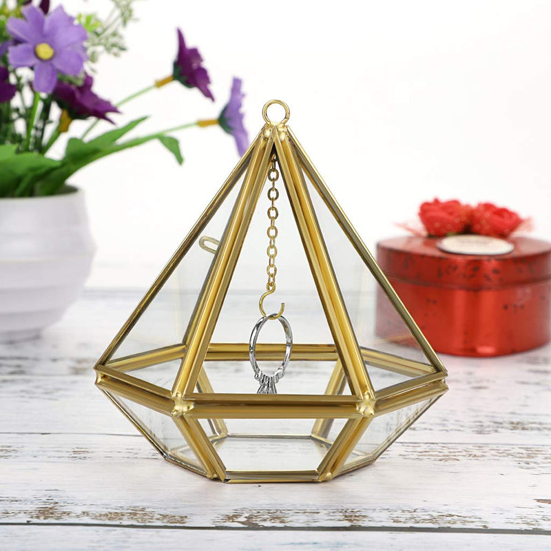 [Australia] - Hipiwe Jewelry Ring Display Holder - Pyramid Ring Holder Geometric Glass Ring Jewelry Box Wedding Ring Bearer Gift Box Hanging Prism Ring Stand Proposal Ring Display Case 