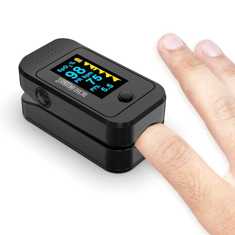 [Australia] - Santamedical Dual Color OLED Pulse Oximeter Fingertip, Blood Oxygen Saturation Monitor (SpO2) with Case, Batteries and Lanyard 