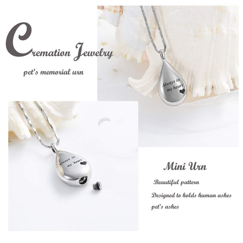 [Australia] - Carved Teardrop Keepsake Ashes Necklace Urn Pendant Cremation Memorial Jewelry Always in my heart 