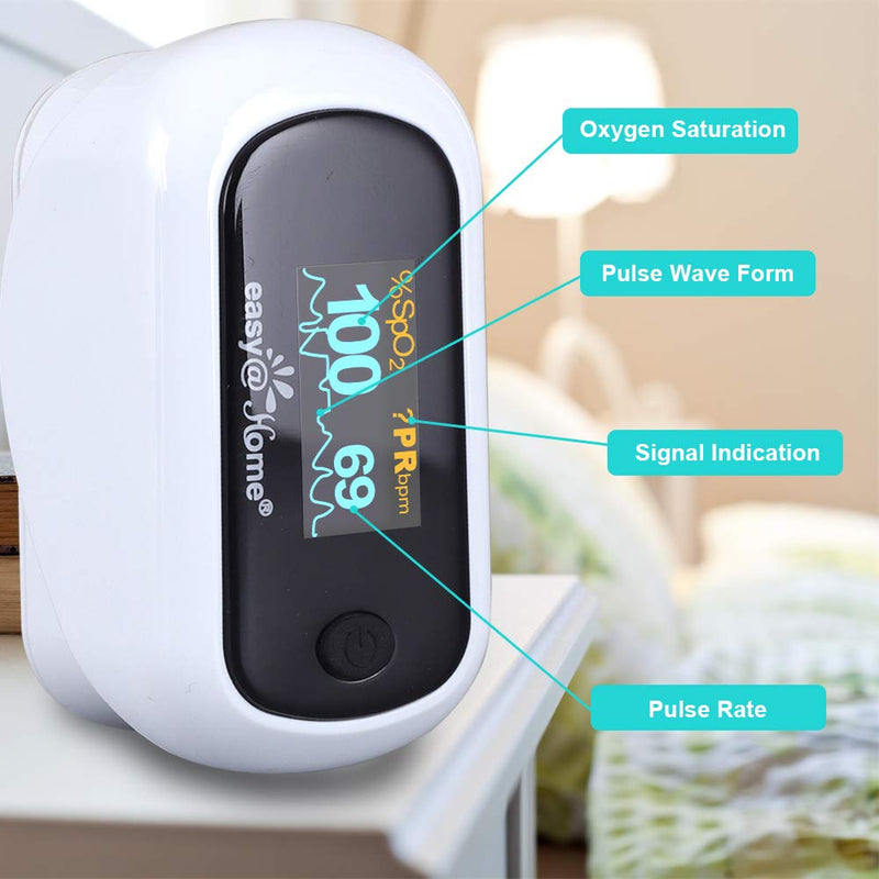 [Australia] - Easy@Home Fingertip Pulse Oximeter SpO2 Blood Oxygen Saturation Meter and Heart Rate Monitor, Rotatable OLED Display with Batteries Included, Portable Lanyard and Carrying Package-EHP035 