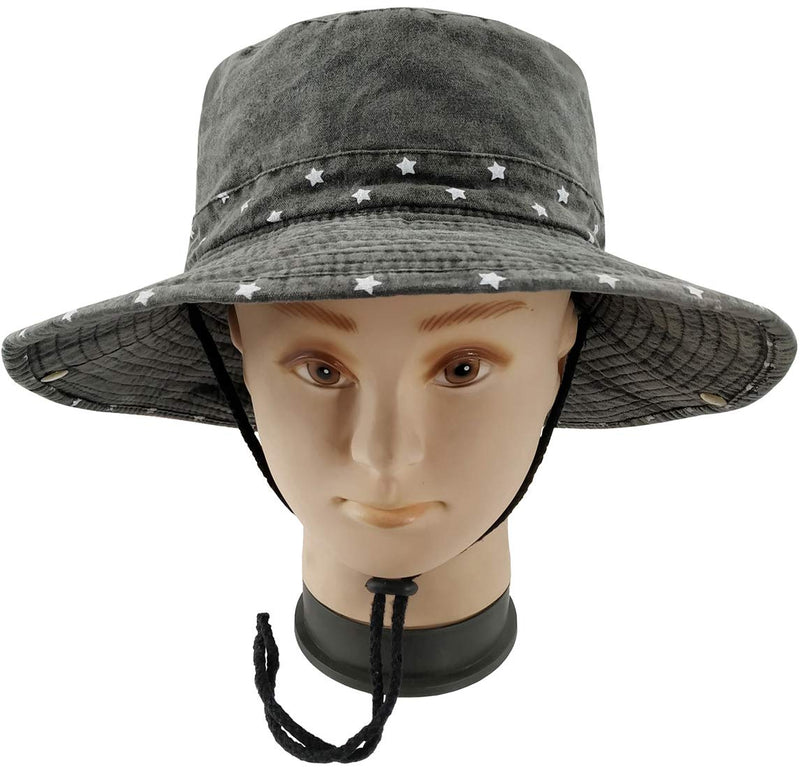 [Australia] - Ledamon Men's Sun Hat Fisherman Hat UV Protection Outdoor Hiking Fishing Washed Cotton Cap Charcoal Grey / Star 