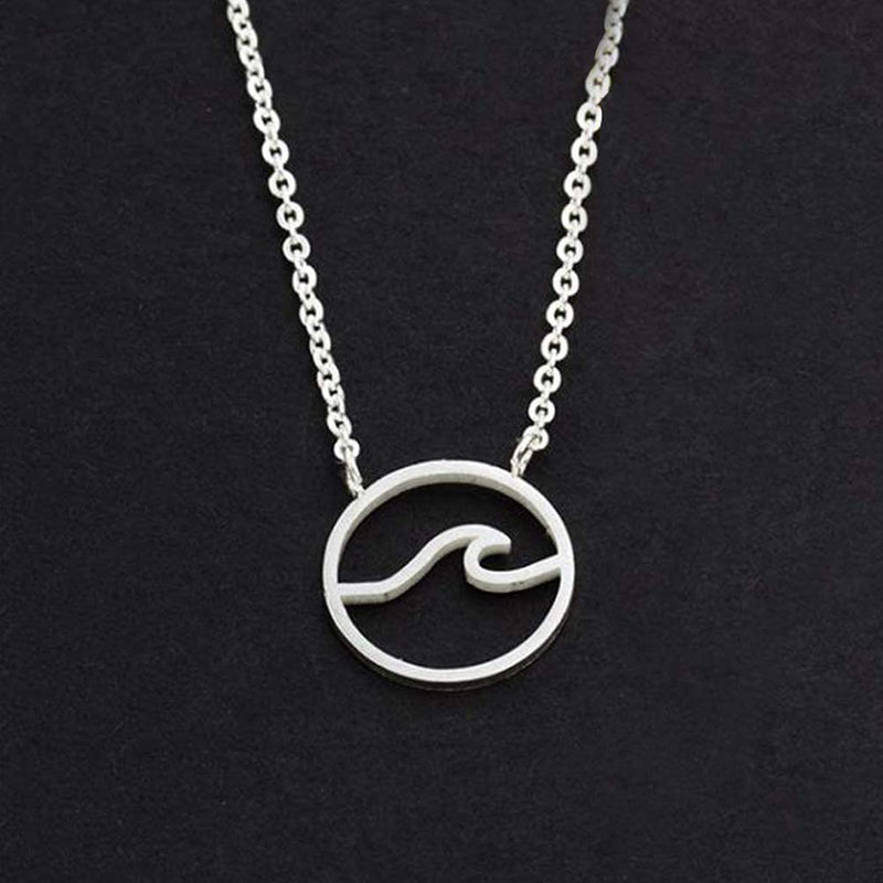 [Australia] - VAttract Wave Pendant Necklace Ocean Jewelry Gifts Beach Necklaces Cute Chokers for Women Teen Girls Silver 