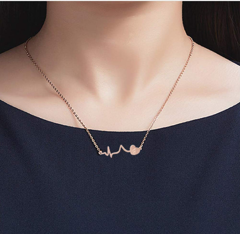 [Australia] - WDSHOW 18k Rose Gold Plated Initial Heartbeat Necklace A 