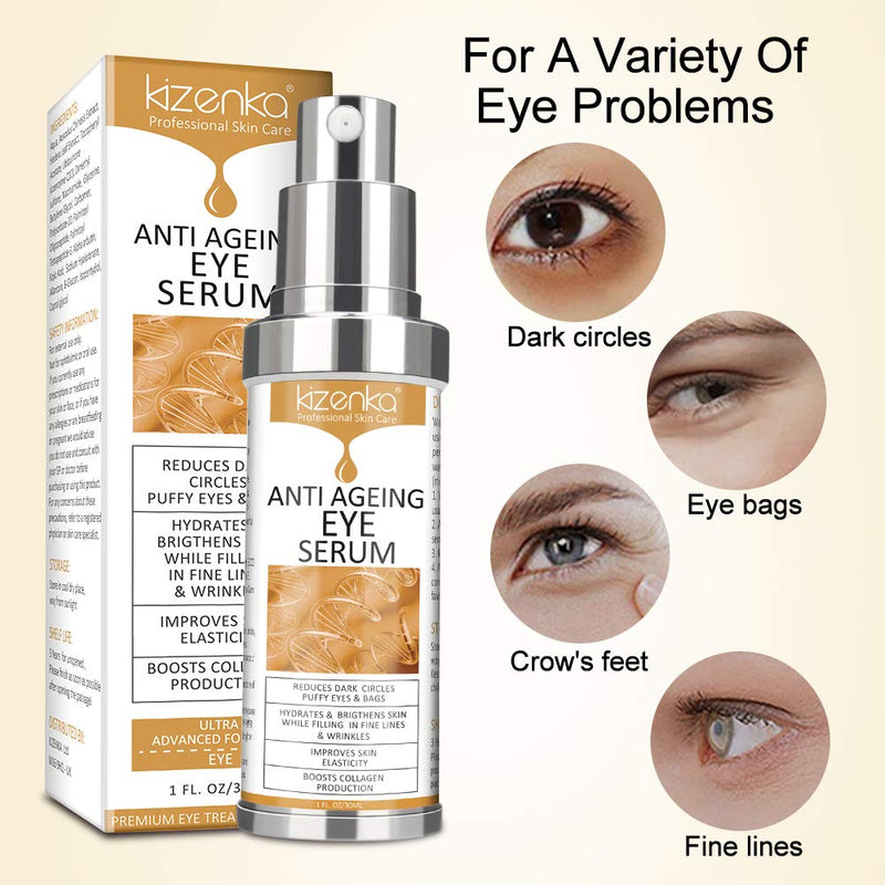 [Australia] - kizenka Eye Serum, Anti Ageing Eye Cream for Dark Wrinkles with Natural Ingredients for Dark Circles, Remove Dark Circles Eye Care Against Puffiness and Bags 