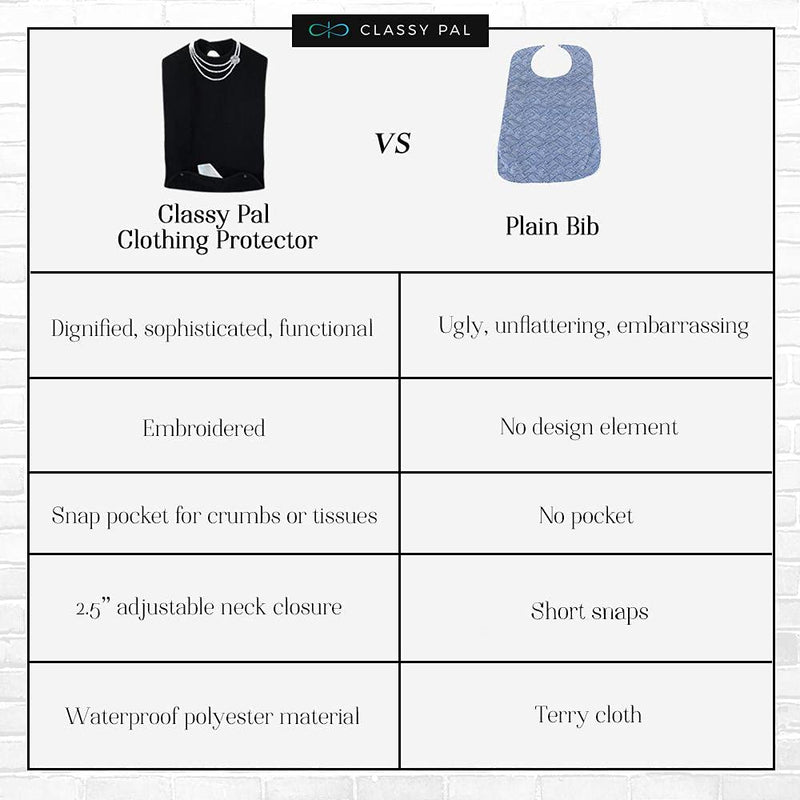 [Australia] - Classy Pal, Adult Bibs for Women Washable, Dress ‘n Dine™ Clothing Protectors for Eating, Senior Adult Bib Terry Cloth Crumb Catcher, Embroidered Design, Waterproof & Reusable (Pearl Necklace) Pearl Necklace 