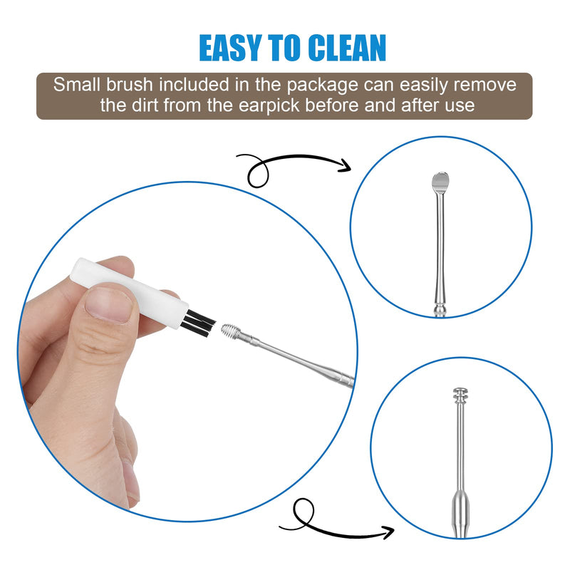 [Australia] - CYSNATU Ear Wax Removal Kit, Ear Pick, Ear Cleaning Tool Set Stainless Steel 6 in 1 Ear Spoon Curette (with Cleaning Brush and Storage Box, Silver) 