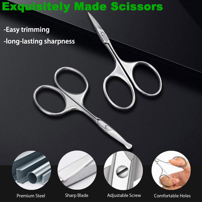 [Australia] - FERYES Nose Hair Scissors and Eyebrow Scissors Set, 2PCS Beauty Scissor for Ear Hair, Mustache/Beard Trimming, Straight and Rouned Tip Small Facial Hair Grooming Scissors for Men and Women Pointed + Round Tip 