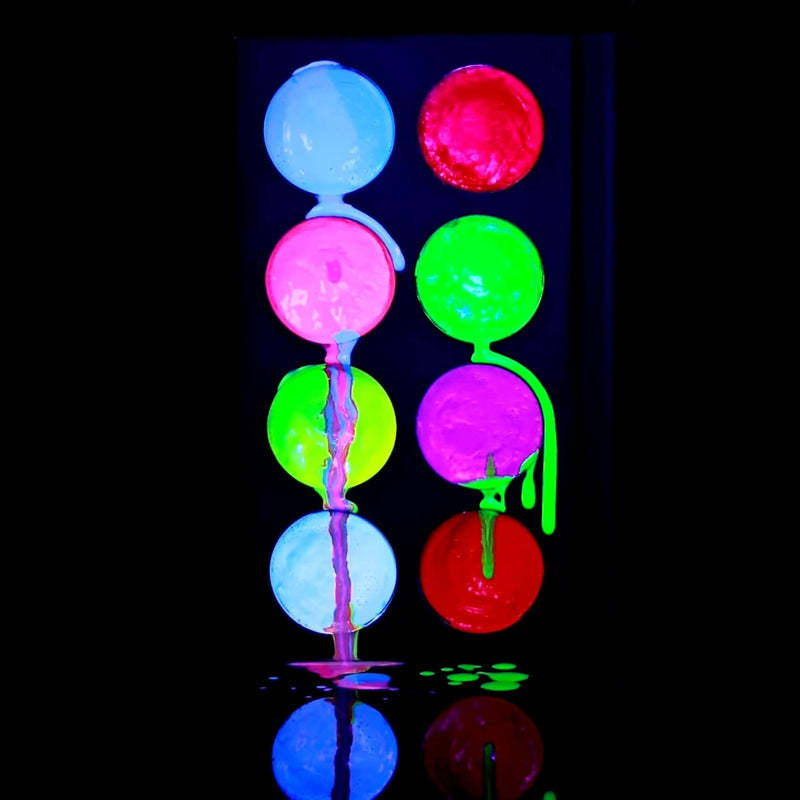 [Australia] - Mehron Makeup Paradise AQ Face & Body Paint 8 Color Palette (Neon UV Glow) - Face, Body, Black Light Makeup Palette, Special Effects, UV Glow, Rave Accessories, Christmas Gifts, Halloween, and Cosplay 