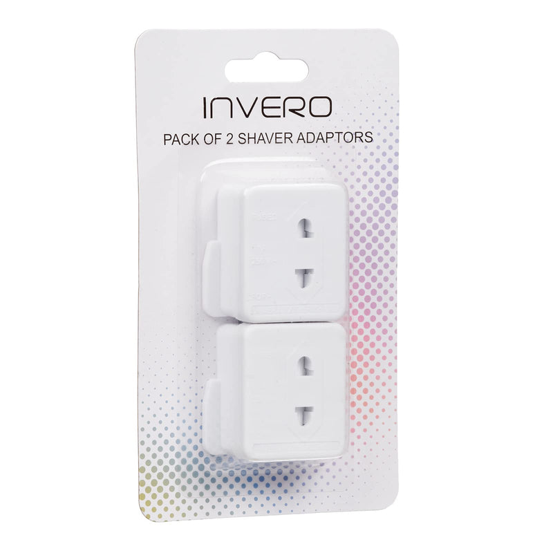 [Australia] - Invero® 2x Pack of Shaver Adaptor UK 3 Pin to 2 Pin Socket Plug Fuse ideal for Electric Toothbrush, Bathroom Shaving and more - White 