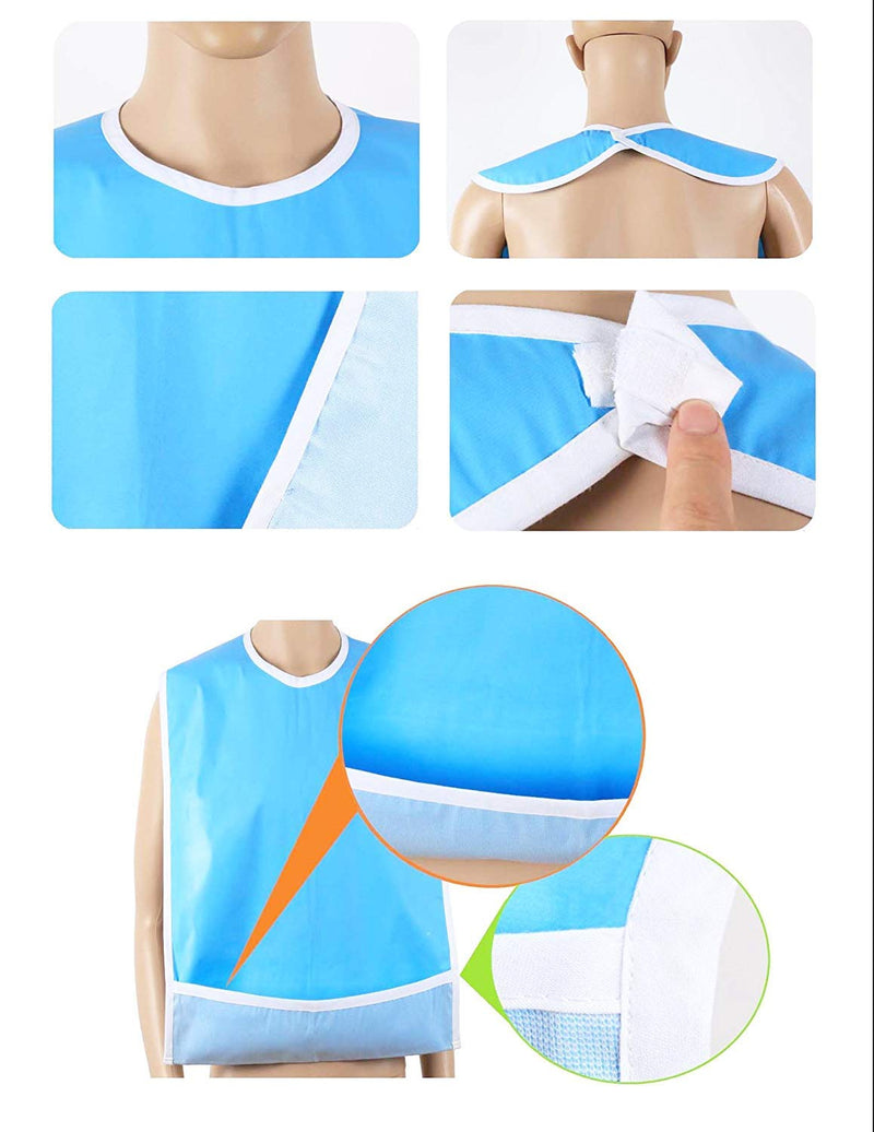 [Australia] - Qpower 2 Pcs Adult Bibs, Reusable Mealtime Protector, Dining Bibs with Crumb Catcher Washable, Apron Elderly Disability Patient Adjustable for Cooking, Eating(Blue+Orange) 