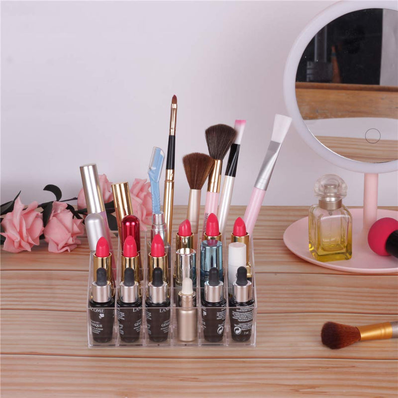 [Australia] - MOSIKER Clear 24 Slots Plastic Lipstick Organizer Small Holder For Vanity And Storage Makeup Organizer For More Cosmetic 