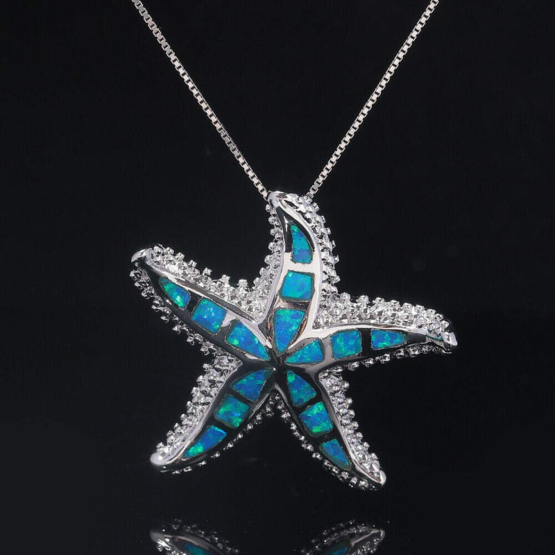 [Australia] - CiNily Opal Pendant Necklace for Women Girls 14K Gold Plated Turtle/Starfish/Dolphin Sea Animal Pendant Opal Jewelry Ocean Necklace starfish pendant-blue 