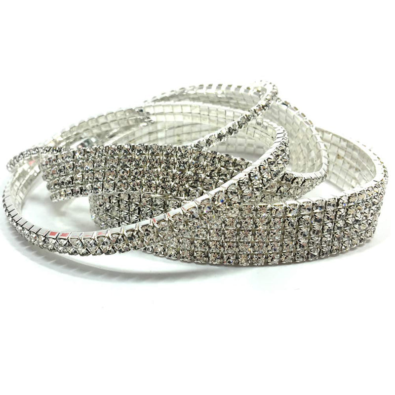 [Australia] - Women Rhinestone Stretch Ankle Bracelet Silver Sparking Tennis Bracelet Crystal Anklet Foot Chain Jewelry 3 Row - 2pcs 