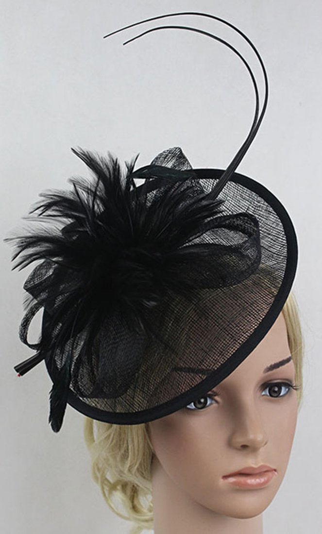 [Australia] - Z&X Sinamay Fascinator Hats for Women Church Kentucky Derby Hat Flower Feather Wedding Fascinator Headband Clips B- Black 
