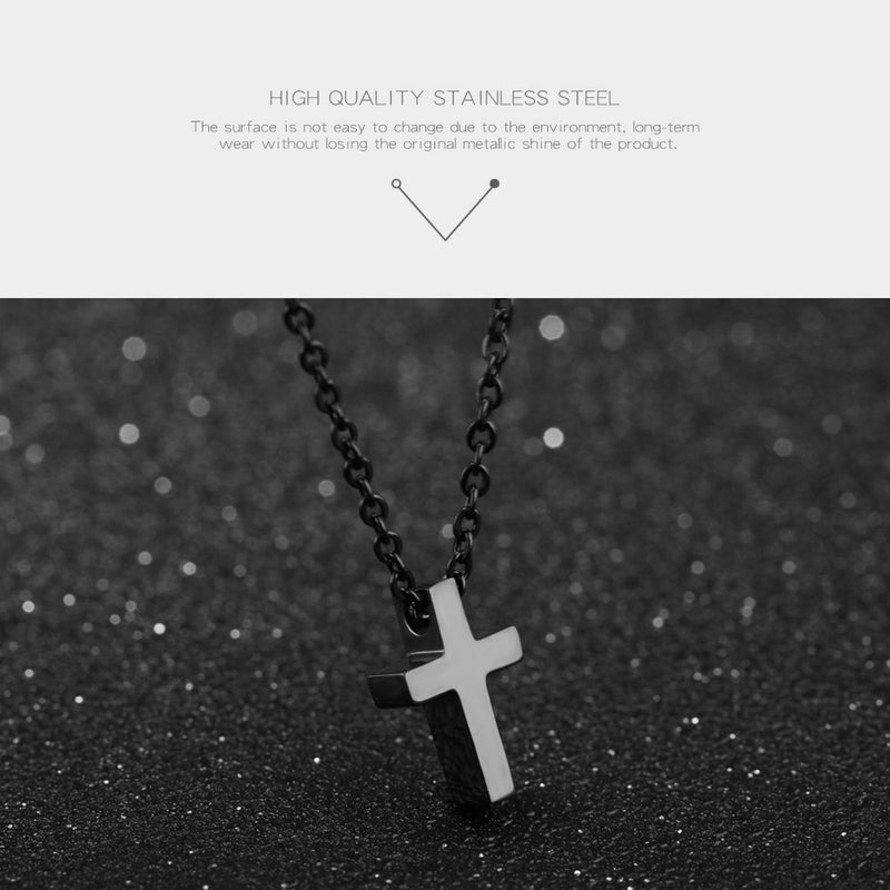 [Australia] - Eymi Children Stainless Steel Small Cross Pendant Necklace Security Hypoallergenic, 16" Chain Black 