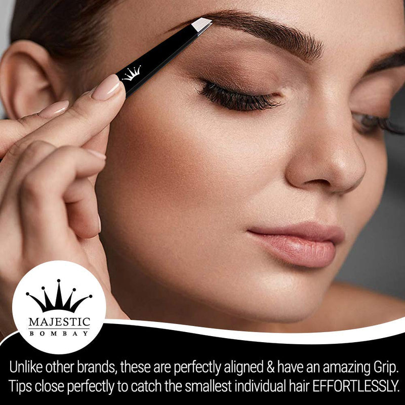 [Australia] - Professional Stainless Steel Slant Tip Tweezer For Men & Women - The Best Precision Eyebrow Tweezers Pluckers For Shaping Eyebrows & Hair Removal -Slanted Twizzers/Plucker- Brow Plucking black 