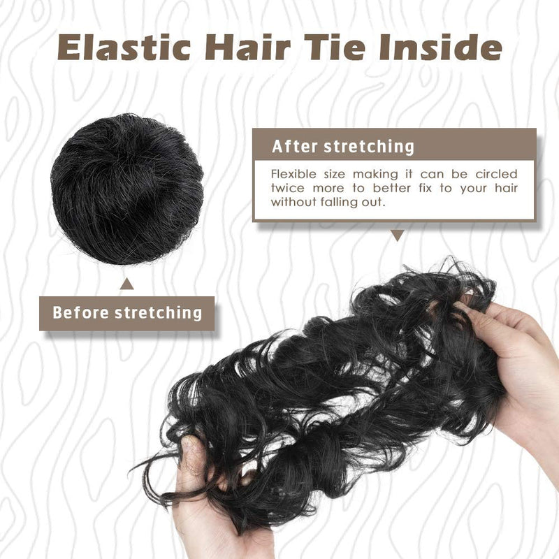 [Australia] - 100% Human Hair Scrunchies, BARSDAR Curly Messy Bun Hairpiece Extensions Wedding Hair Pieces for Women Kids Messy Bun Real Hair Updo Donut Chignons 1#-Natural Black 1 PC 1#- Natural Black 