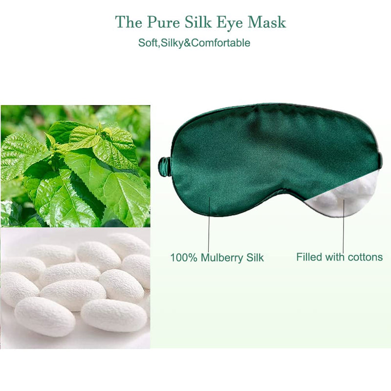 [Australia] - ECHOLLY Sleep Eye Mask-Perfect Light Blockout Comfort Soft Eye Mask for Women Men-100% Silk Eye Mask 2 Pairs of Ear Plugs Eye Mask for Sleeping with Pouch for Travelling(Green) Blackish Green 