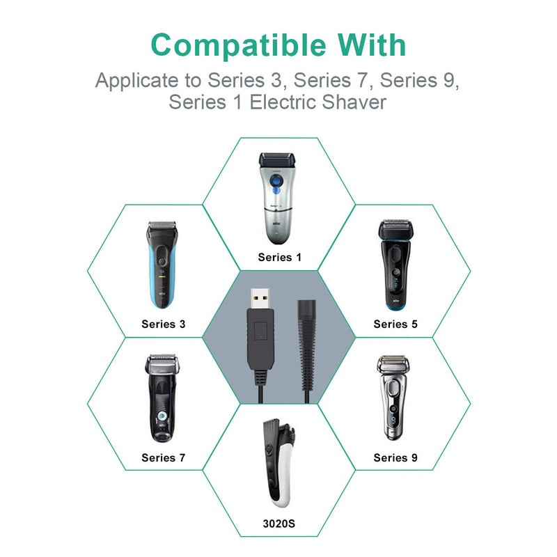 [Australia] - AIEVE Charger for Braun Shaver,USB Charger Cable 12V Power Cable for Braun Beard Trimmer Shaver Series 3, Series 7, Series 9,Series 1,3020S,3080S,760CC,790CC,340s,190s,5190cc,5210,9095cc 