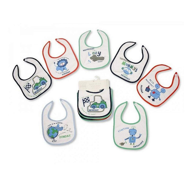 [Australia] - Baby Patterned 7 Days Of The Week Bibs in Boys & Girls Options (Pack of 7) (0-6 Months) (Blue) 0-6 Months Blue 