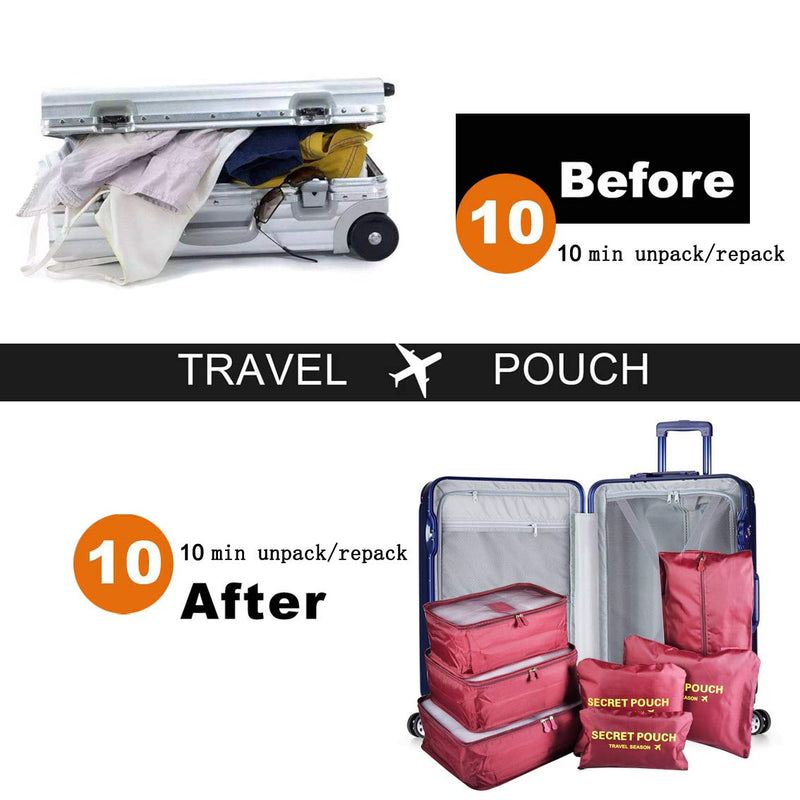 [Australia] - 7PCS Packing Cubes for Suitcases, TOYESS Waterproof Nylon Luggage Storage Bags Value Set for Travel and Backpacking, Red Wine 7pcs-red Wine 