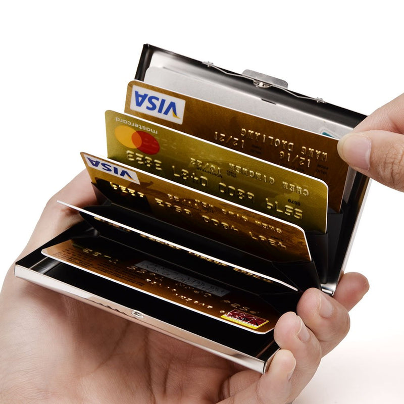 [Australia] - RFID Credit Card Holder Slim Card Wallet Metal ID Card Case Business Card Holder for Women or Men A - Brush Black 