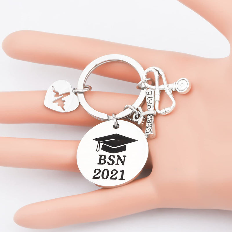 [Australia] - LQRI BSN 2021 Keychain BSN Bachelor of Science Nursing Gifts Medical Caduceus Class of 2021 Graduates Gift 