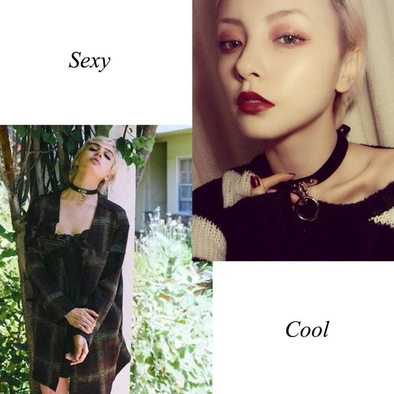 [Australia] - ETHOON Adjustable Leather Choker Collar Sexy Soft PU Circle Punk Choker Necklace for Women Girls black 