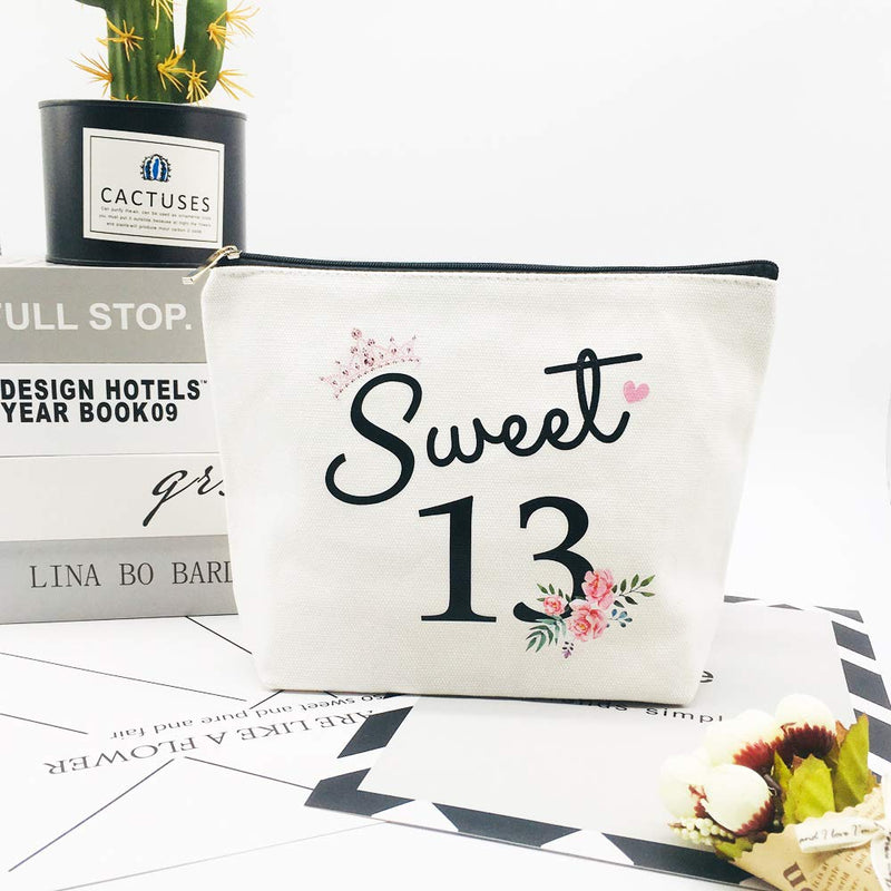 [Australia] - Sweet 13 Gifts for Girls 13th Birthday Gifts Ideas Best Friend Daughter Funny 13 Year Old Girls Sweet Thirteen Gifts for Teen Girls Cute Makeup Bag Celebrate Turning Thirteen 