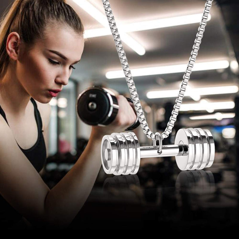 [Australia] - XSMZB Dumbbell Cremation Jewelry for Ashes Pendant Locket Stainless Steel Keepsake Ash Jewelry Memorial Urn Necklaces for Ashes Silver 