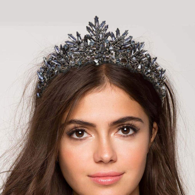 [Australia] - Frcolor Vintage Baroque Crown Alloy Prom Quenn Crown Bridal Tiara Wedding Headpiece (Black) 