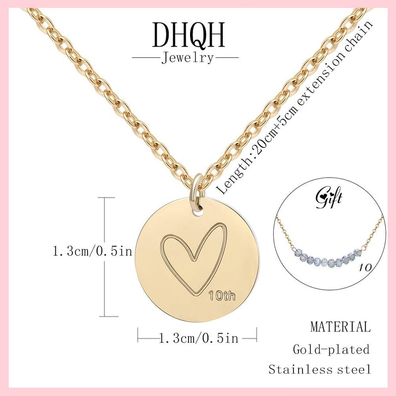 [Australia] - DHQH Birthday Gifts for Girls Necklace Gold Pendant Birthday Necklace Heart Necklace Teenage Girls Gifts Minimalist with Number 10th,15th,18th,20th 10gift 