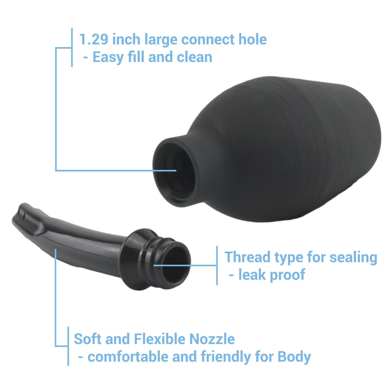 [Australia] - TopQuaFocus 10oz Silicone Enema Bulb Kit for Men Women Colon Cleaning Comfortable Coffee Enemas Shower Head 4.8' Tips (Black) 294ml-black 