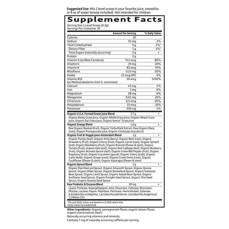 [Australia] - Garden of Life Raw Organic Perfect Food Energizer Juiced Green Superfood Powder - Yerba Mate Pomegranate, & Probiotics, Gluten Free Whole Food Greens Supplements, 30 Servings, 9.73 Oz 