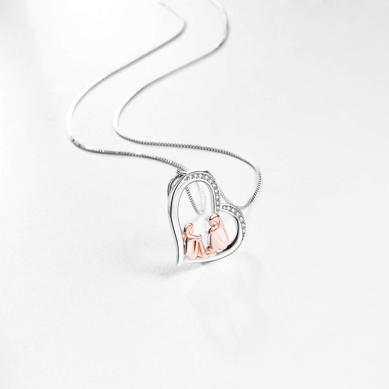 [Australia] - Sister Necklace Sterling Silver Rose Gold Plated Bis Sis Lit Sis Love Heart Friendship Necklace Jewelry Gifts for Sister Classmates Girls A Clear 