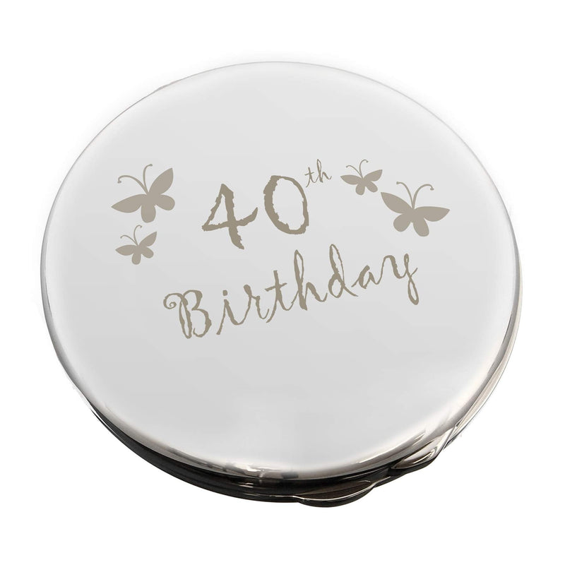 [Australia] - Silver Finish Engraved 40th Birthday Round Compact Mirror with Butterflies Great Idea for Birthday Gift Friends Presents Gifts 