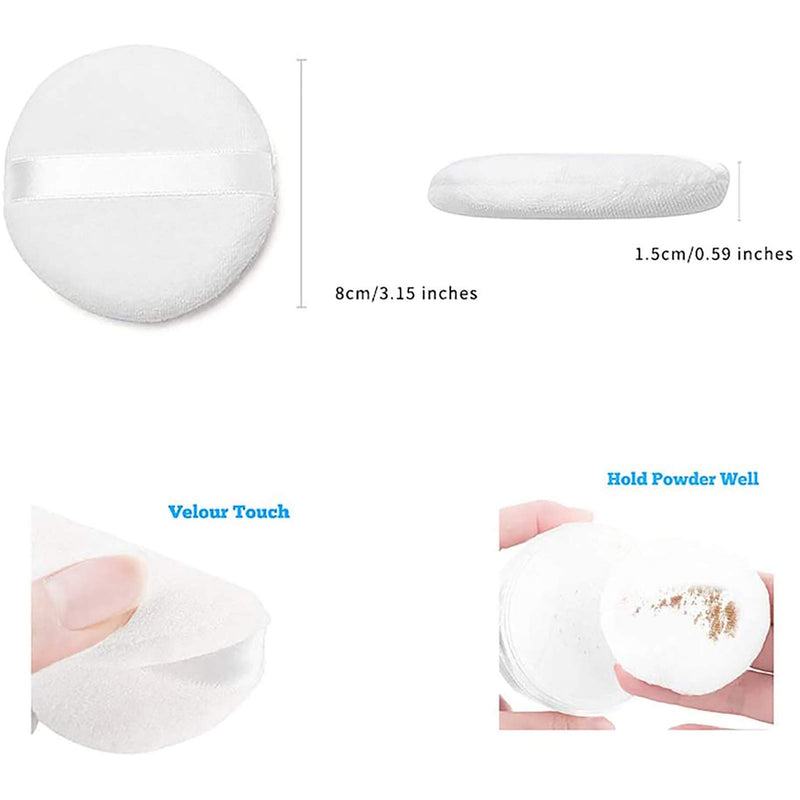 [Australia] - 10 Pcs Powder Puff for Powder Foundation Body Powder and Loose Powder, 3.15 Inch Soft Cotton Smooth Apply Facial and Body Powder Puff with Ribbon Band Handle White 