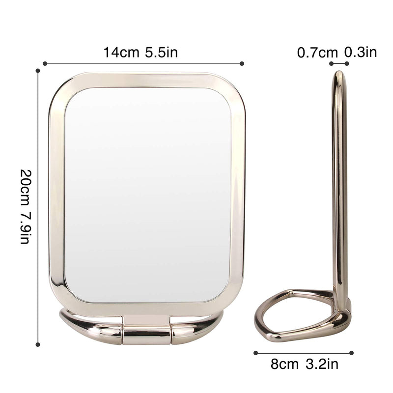 [Australia] - 1x/3x Double Sided Magnifying Handheld Mirror,Travel Folding Makeup Mirror，Square Small Standing Vanity Mirror for Multi-Hanging Wall Mirror (Gold) Gold 