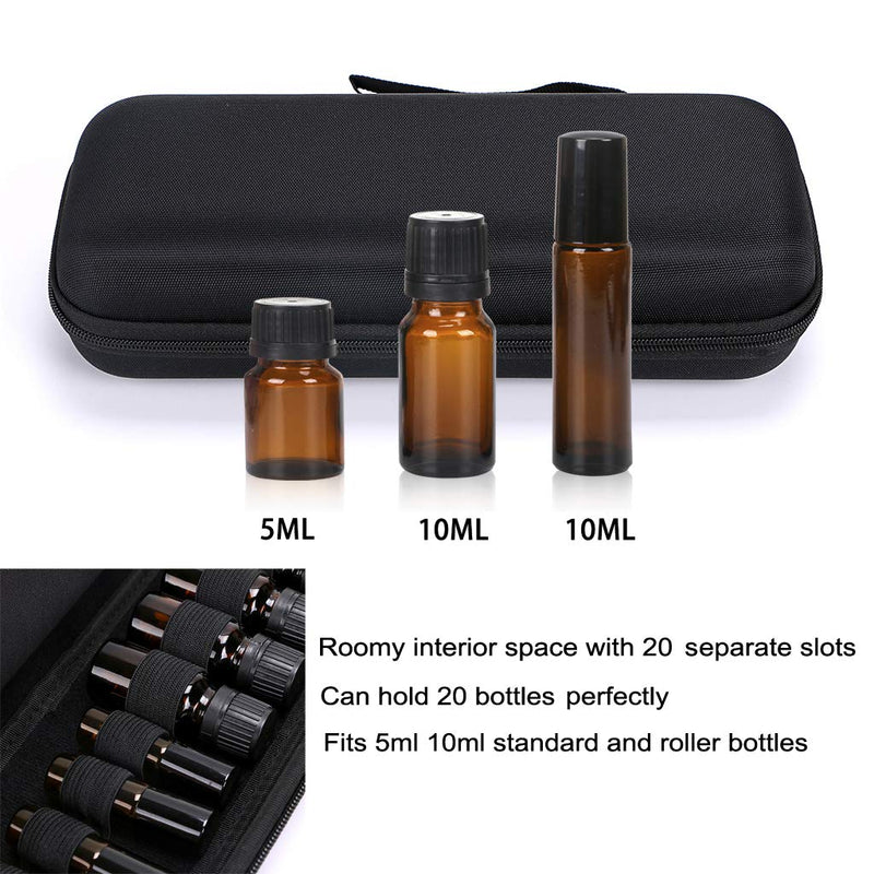 [Australia] - Hipiwe EVA Essential Oils Carrying Case Organizer for 20 Bottles 5ml 10ml Standard and Rollers Bottles Portable Hard Shell Essential Oils Travel Bag Holder for Young Living, doTERRA Storage (Black) Black 