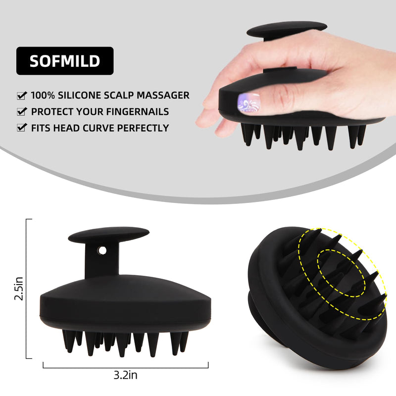 [Australia] - Scalp Massager, 100% Silicone Shampoo Brush Hair Brush Head Massager Hair Growth Scrubber for Straight Curly Long Short Thick Thin Wet Dry Hair for Men Women Kids Pets, Black 