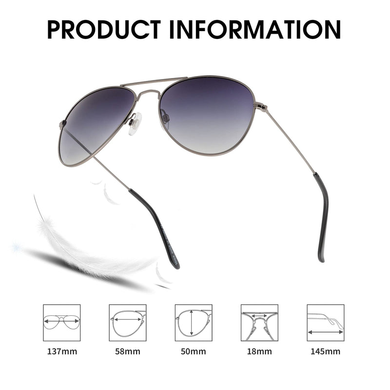 [Australia] - JOOX Polarized Aviator Sunglasses for Women Men, 100% UV Protection Mirrored Lens Metal Frame Gun/Smoke Gradient 58 Millimeters 