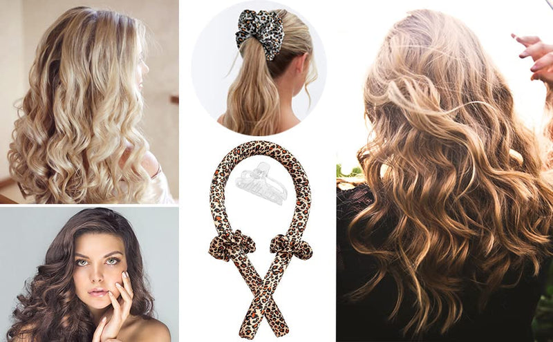 [Australia] - Heatless Curls Band, Hair Curler Ribbon, Non-Slip Heatless Curler with Hairpin, Wave Formers Overnight, Heat-Free Does Not Burt Hair Curling Iron (Leopard Print) 