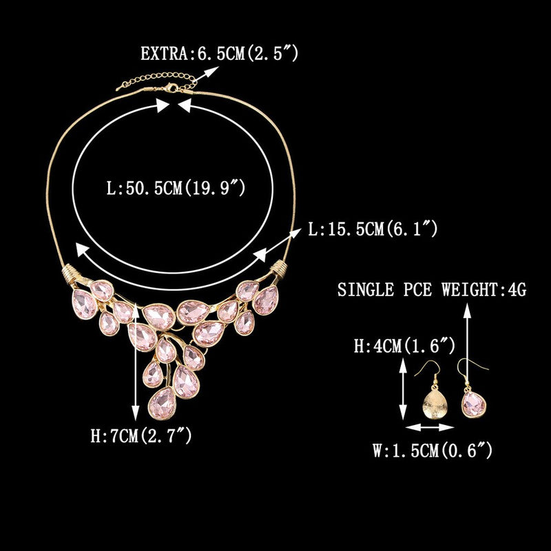 [Australia] - EVER FAITH Women's Austrian Crystal Bridal Waterdrop On The Branch Necklace Earrings Set Pink Gold-Tone 