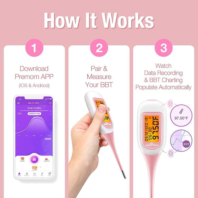 [Australia] - Easy@Home Smart Basal Thermometer, Large Screen and Backlit, FSA Eligible, Period Tracker with Premom(iOS & Android) - Auto BBT Sync, Charting, Coverline & Accurate Fertility Prediction #EBT-300 