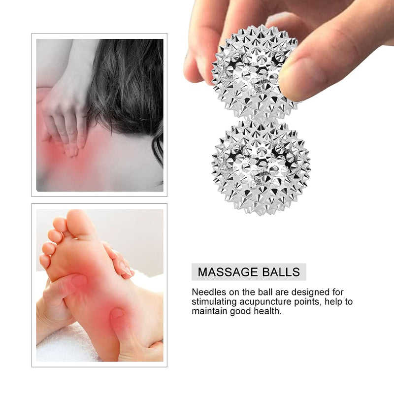 [Australia] - Spiky Massage Ball, Magnetic Massage Silver Ball 1 Pair, Hand Acupuncture Ball Massage for Adult and Kid, Hand Exercise Squeeze Balls for Pain Pressure and Stress Relief 