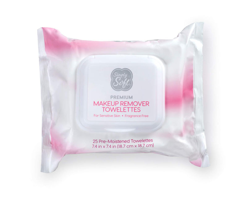 [Australia] - Simply Soft Makeup Remover Wipes, Premium Facial Cleansing Towelettes, Fragrance-Free, Hypoallergenic, pH Balanced, 25 ct. (2 Flip-top Packs) 