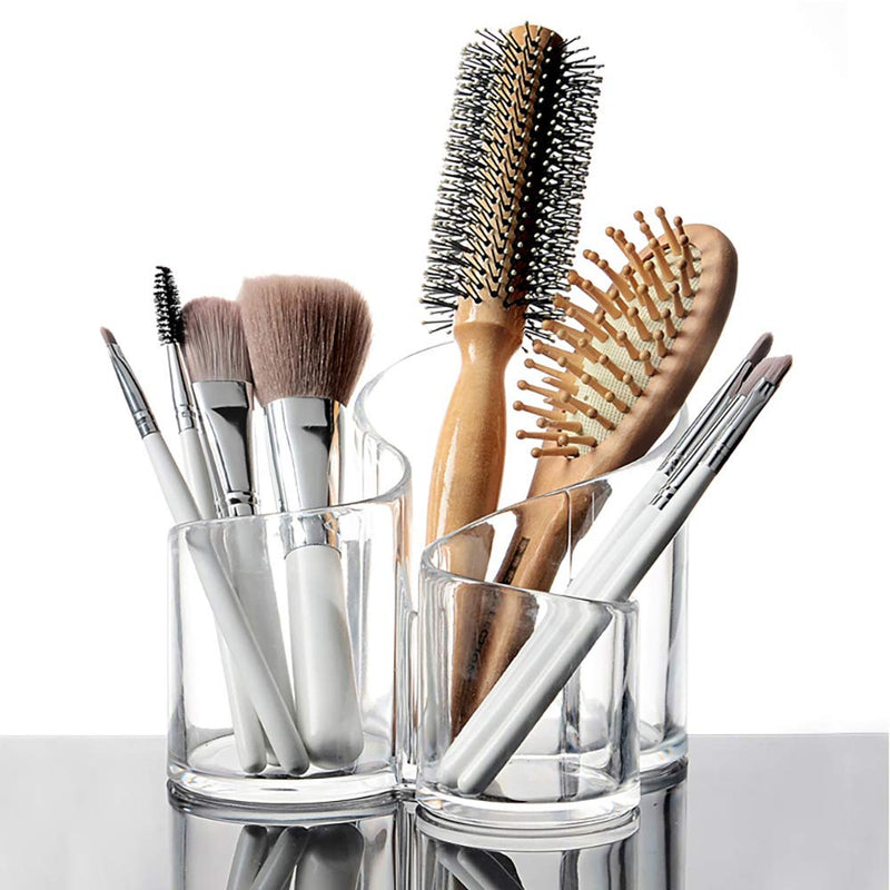 [Australia] - Bekith Large Wavy 3 Compartment Makeup Organizer Acrylic Multi-Purpose Makeup Brush and Cosmetic Holder 
