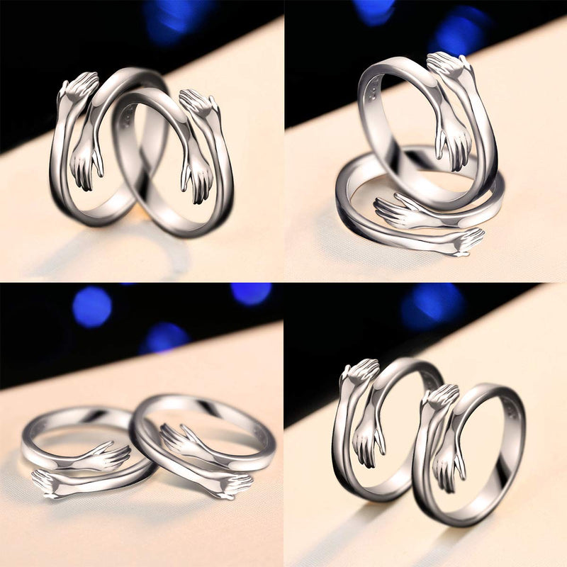 [Australia] - MAELOVE 925 Sterling Silver Hug Rings,Couple Hug Rings for Women Men,Simple Rings for Women Teen Girls Silver Hugging Hands Cute Open Ring Band Adjustable Free Silver Matching Ring Jewelry(1Pcs) US size 6 