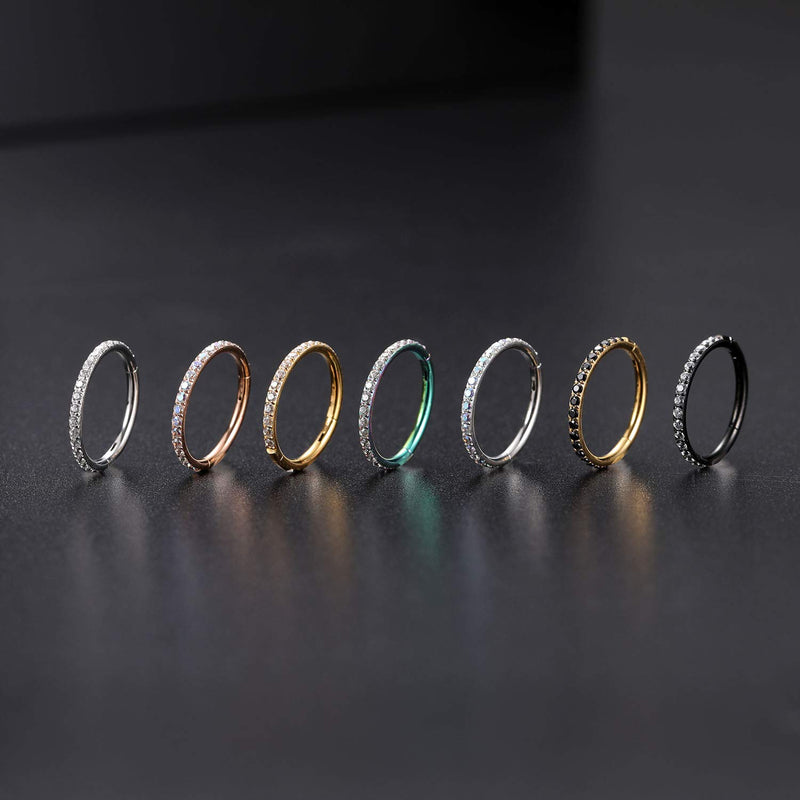 [Australia] - FUNLMO 18G 16G 14G CZ Opal Cartilage Earring Hoop 316L Surgical Steel Septum Nose Rings Daith Helix Tragus Piercing Jewelry 1PC black +CZ 16G 10mm 