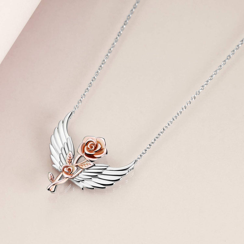 [Australia] - LUHE Sterling Silver Rose Necklace Angel Wing Necklace Jewelry Gift for Mom Daughter rose gold 